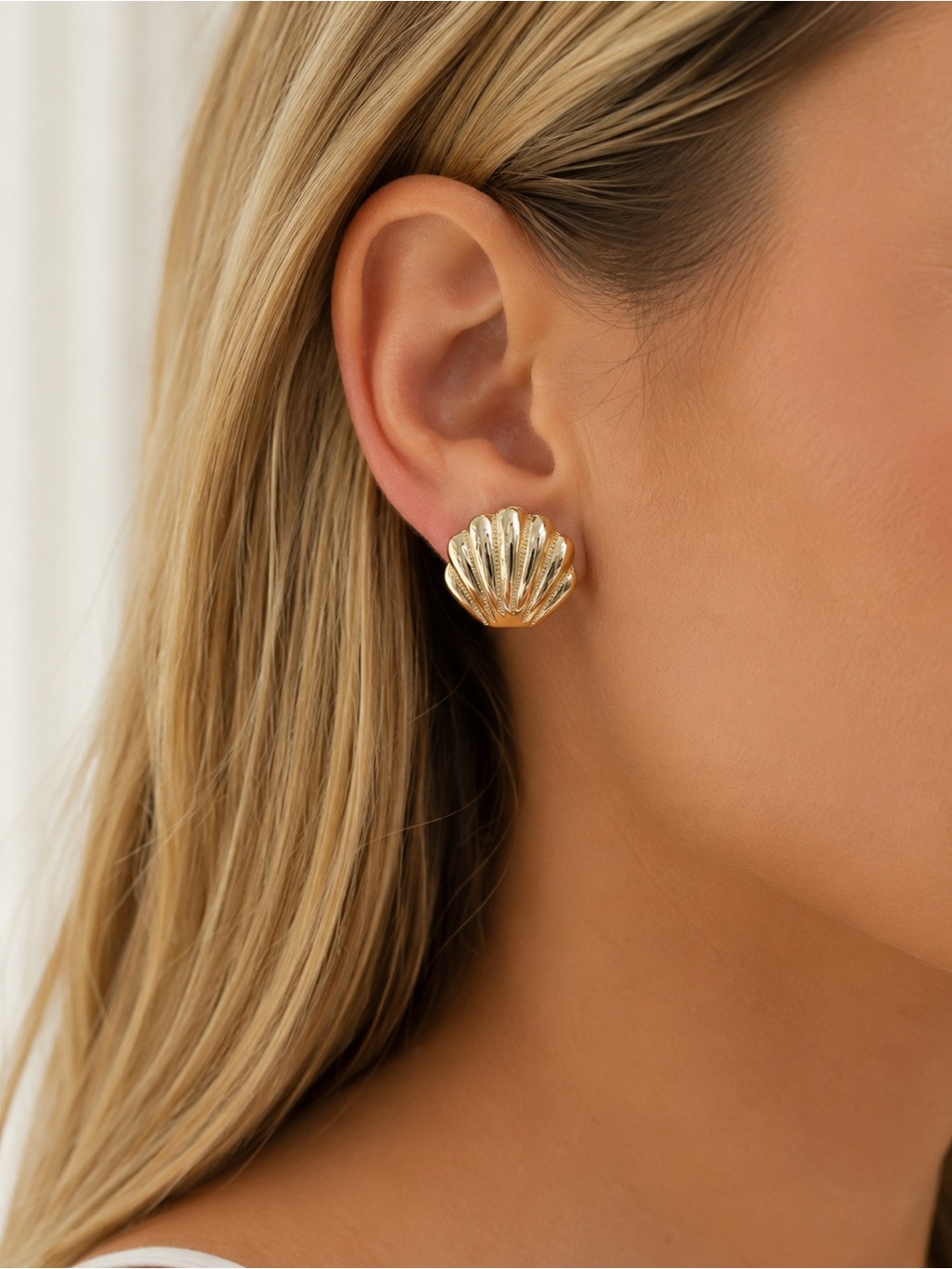 Gold Shell Stud Earrings - Women Jewelry
